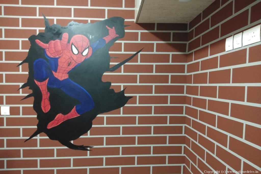 Stencil Design On Wall Spiderman Design Stencil Painting for Study Room