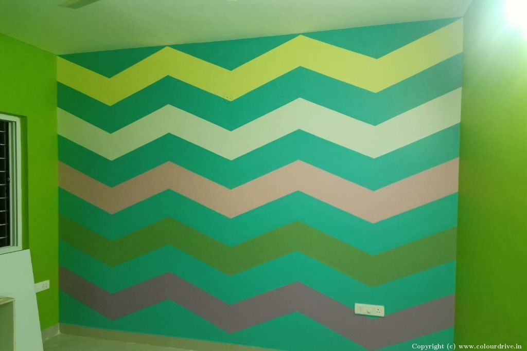 Simple Stencil Design For Wall Multicolor Zig Zag Chevron Stencil Painting for Living Room