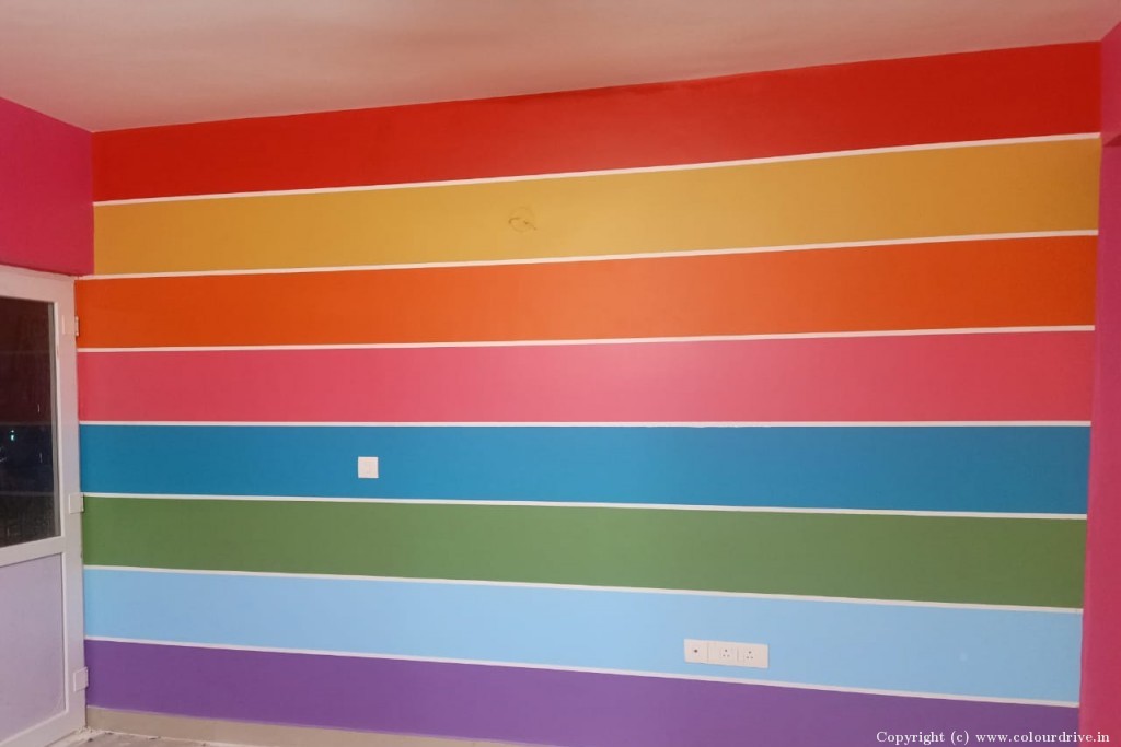 Stencil Design On Blue Wall Multicolor Simple Chevron Stencil Painting for Guest Room