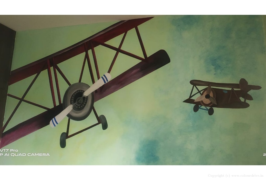 Living Room Wall Stencil Design Aeroplane  Design Stencil Painting for Kids Room