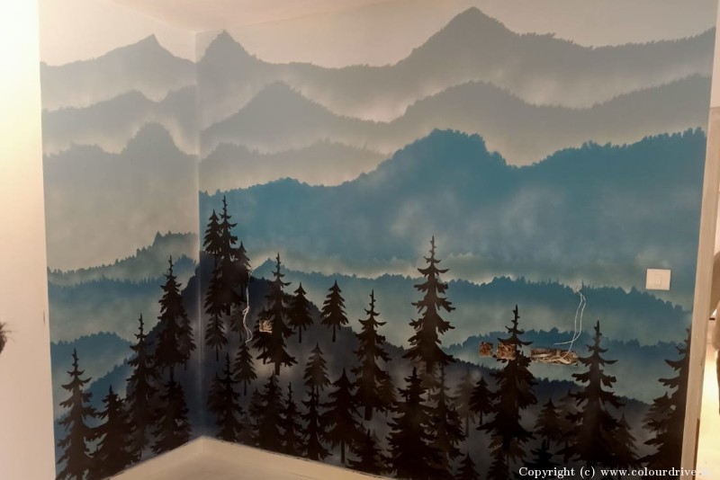 Wall Paint Custom Designs Free Hand Mountain Wall Painting Free Hand Paint Art for Master Bedroom