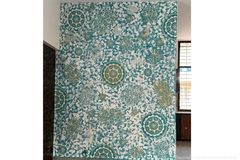 Wall Painting Design Calcecruda With Mandala Art Stencil Painting, Texture Painting for Living Room