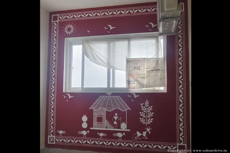 Wall Painting Design Warli Design Stencil Painting for Master Bedroom